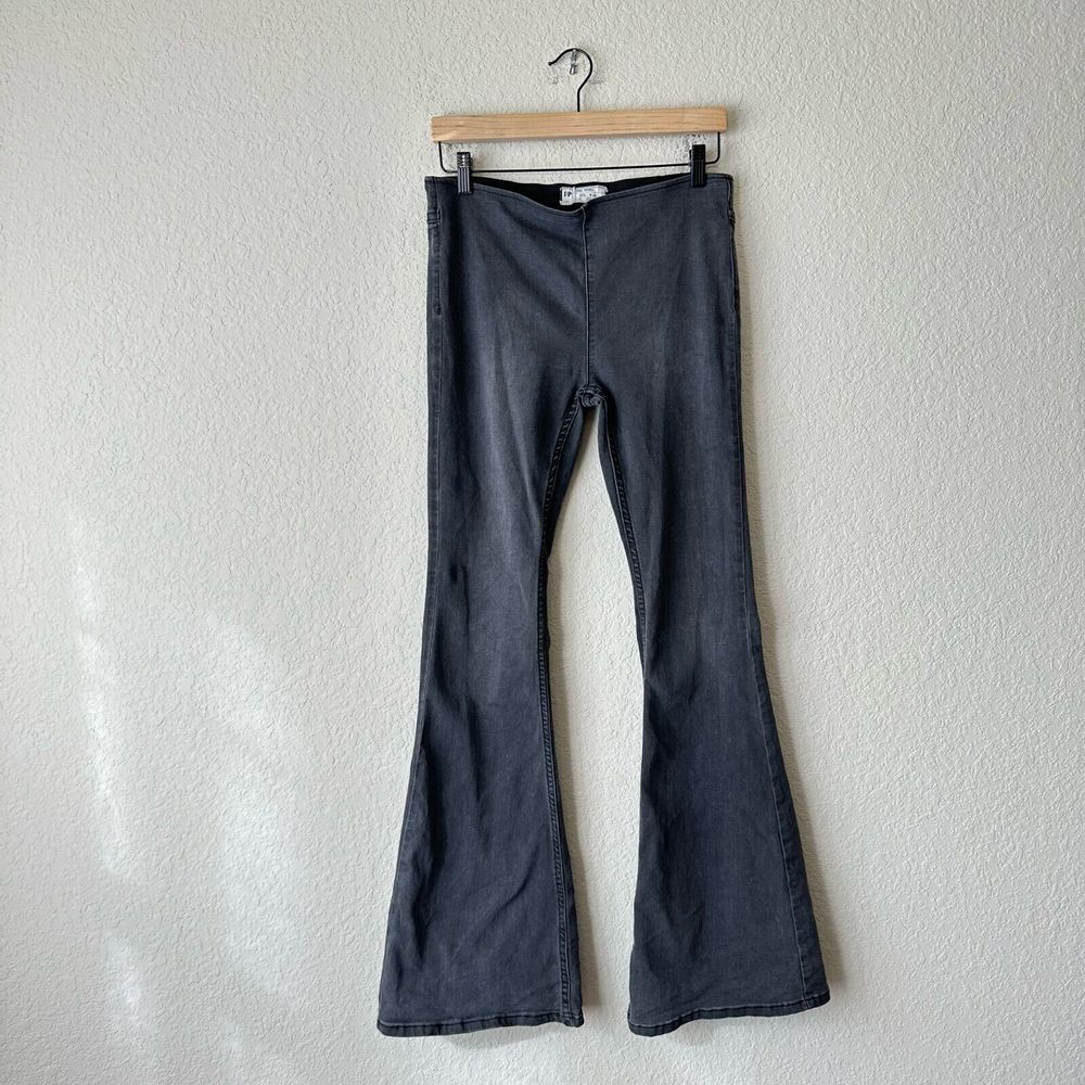 FREE PEOPLE Penny Pull On Flare Jeans in Washed Black